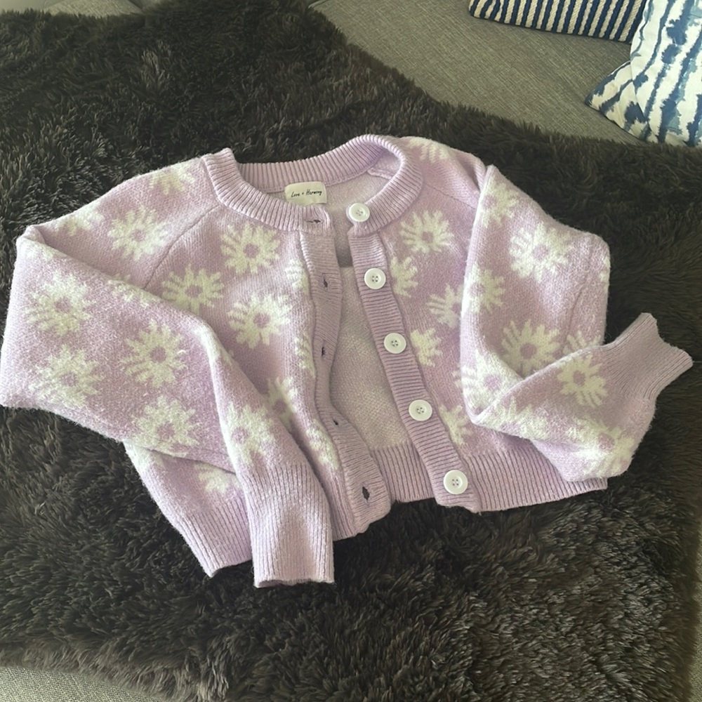 Love+Harmony flowered button-up sweater.